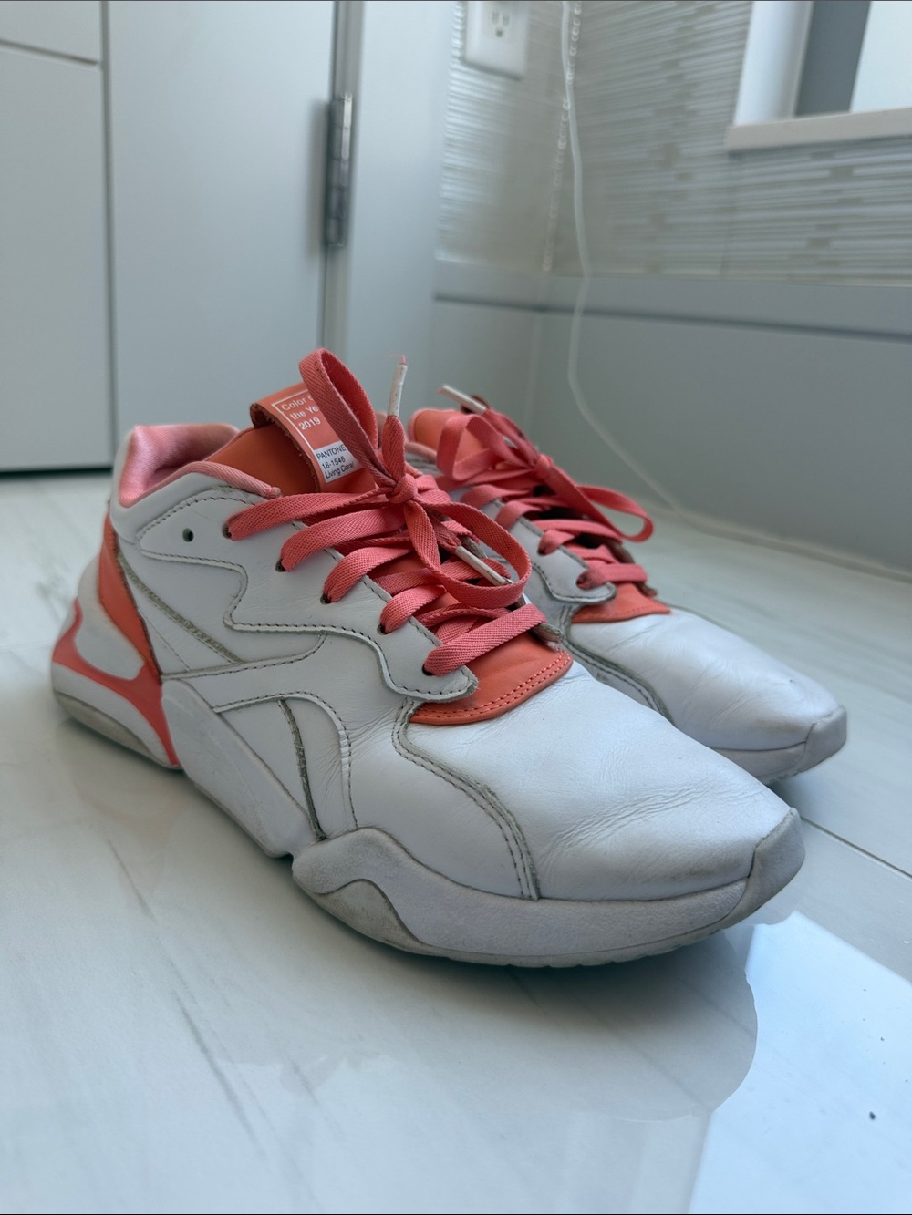 Puma White and Coral Lace-Up Women's Sneakers